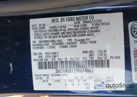 2009 Mercury Milan V6 Premier z USA, uszkodzony, nr VIN 3MEHM08129R614063